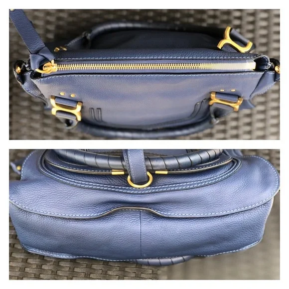 Chloe Marci Medium Navy Leather Satchel with Gold Hardware - Picture 5 of 8